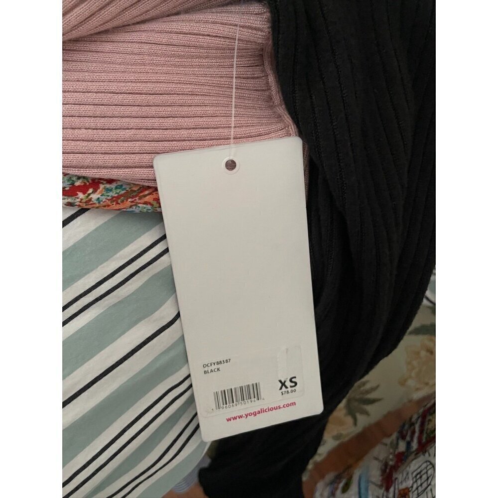 NWT YOGALICIOUS Duster Cardigan Size XS Black Long Ribbed Side Slit - Picture 10 of 12